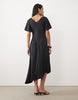 V Neck Satin Midi Tea Dress In Black