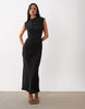 High Neck Pleated Bodice Dress In Black