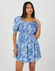 Brave Soul Smocked Short Sleeve Mini Dress In Blue