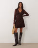 New Look Lace V Neck Long Sleeve Mini Dress In Brown