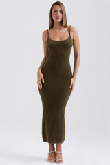 khaki soft fluffy knit maxi dress - sale