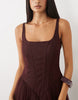 Lace & Beads Tulle Drop Hem Corset Maxi Gown In Chocolate