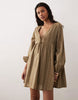 Kiss The Sky Ella Long Sleeve Babydoll Dress In Olive Green