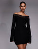 Fashionkilla Exclusive Slinky Lace Trim Bardot Flare Sleeve Mini Dress In Black