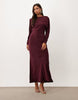 Batwing Maxi Dress With Cowl Back In Burgundy