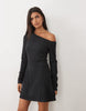 Supersoft Slash Neck Long Sleeve Mini Dress In Black