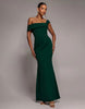 Goddiva Off The Shoulder Pleated Waist Maxi Dress In Emerald