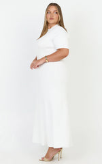 Lanie Midi Dress - Knitted Crew Neck Short Sleeve Dress in Cream