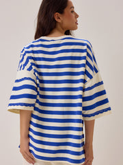 Alba Oversized Stripe Lace Trim Top