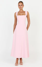 Zinnia Midi Dress - Square Neck A Line Dress in Pink