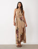 Stretch Chiffon High Low Draped Cowl Halter Maxi Dress In Chamomile