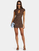 Oh Polly Printed Mesh Mandarin Collar Cap Sleeve Bodycon Mini Dress In Leopard