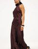 Na-Kd Halterneck Satin Maxi Dress In Plum