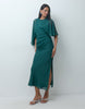 Maxi Chiffon Dress With Asym Sleeves In Dark Green