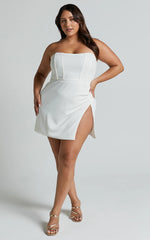 Bonne Mini Dress - Strapless Corset Side Split Dress in White