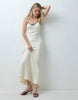 Satin Cami Halter Fluted Maxi Dress In Ivory