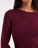 Vero Moda Long Sleeve Boat Neck Knitted Mini Dress In Burgundy