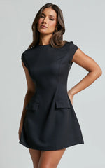 Wyatt Mini Dress - Short Sleeve A Line Dress in Black