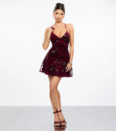 Lorelei Lace Up Floral Velvet Mini Dress