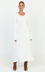 Blaire Midi Dress - Long Sleeve Tie Back Flare Dress in Ivory