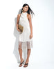 Satin Cowl Neck Fringe Detail Mini Dress In Ivory