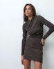 Supersoft Drape High Neck Wrap Mini Dress In Chocolate