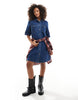 Only Short Sleeve Denim Dress In Dark Wash Blue