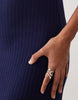 Ribbed Short Sleeve Polo Midi Dress In Navy