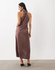 Cowl Halter Midaxi Dress In Brown