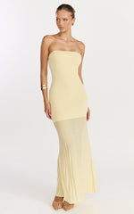 Lucy Maxi Dress - Strapless Pleated Skirt Knitted Dress in Lemon