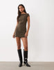 Mango Boat Neck Mini Dress In Brown Check Print