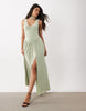 Slinky Maxi Dress With Scarf Detail In Sage