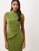 Shoulder Pad Column Maxi Dress With Cut Out Side In Olive Green