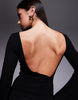 Backless Waterfall Sleeve Ruched Side Mini Dress In Black
