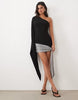 Sculpting Asymmetric Drape Sequin Scarf Mini Dress In Black