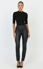 Whinnie Jeans - High Waist Skinny Coated Denim Jeans in Black