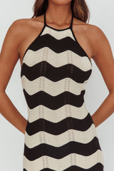 Yelena Halter Neck Knit Maxi Dress Zig-Zag Cream