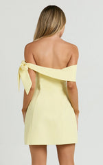 Cecilia Mini Dress Off Shoulder Tie Detail Dress in Lemon