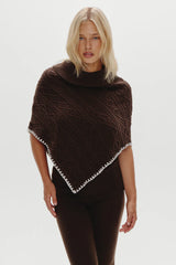 Windswept Cotton Knit Poncho - Chocolate Brown