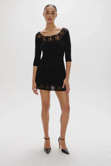Kaia Crochet Knit Mini Dress - Black
