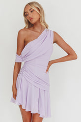 Anaisa One-Shoulder Draped Mini Dress Lilac