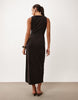 Soft Cord Boat Neck Midi Dress In Brown