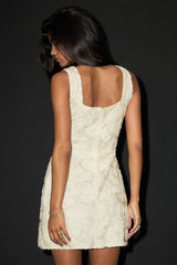 Evara Ivory Floral Applique A-Line Mini Dress