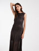 Object Lace Detail Layered Sheer Maxi Dress In Chocolate Plum