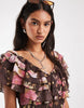 Free People Forsythia Ruffle Sleeve Boho Maxi Dress In Pink Brown Floral