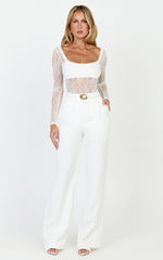 Cynthia Bodysuit - Long Sleeve Lace Bodysuit in Cream