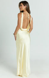 Adilah Maxi Dress - Cowl Neck Satin Dress in Butter Yellow