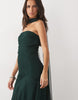 Lace & Beads Tulle Strapless Ruched Scarf Detail Maxi Dress In Emerald