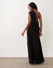 Chiffon Draped Shoulder Maxi Dress With Cowl Back Detail In Black