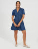 Brave Soul Chambray Short Sleeve Collared Mini Dress In Indigo